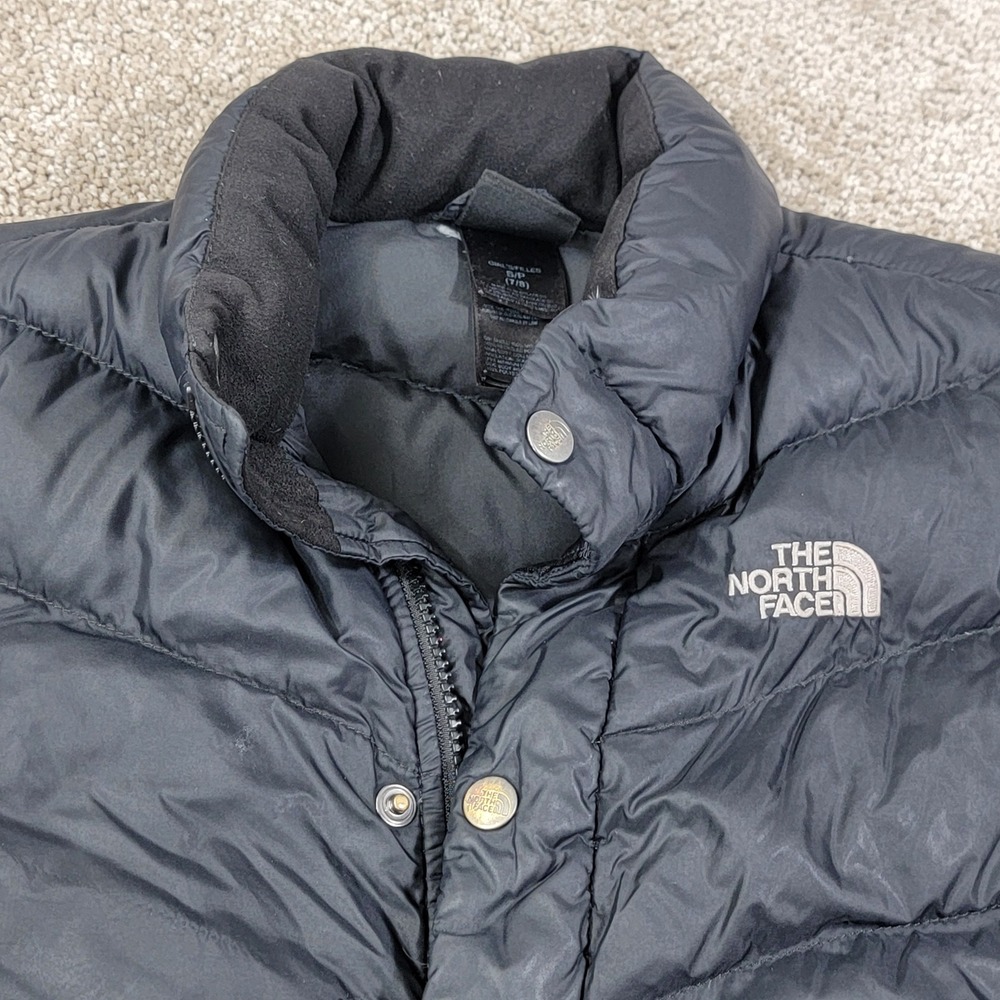 The North Face Girls Black 550 Down Puffer Jacket Size S 7/8 Quilted Winter Coat